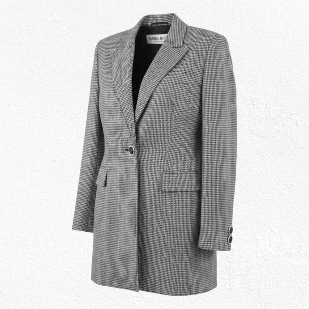 Vintage 90s Mariella Burani Houndstooth Longline Designer Blazer Jacket Size 4